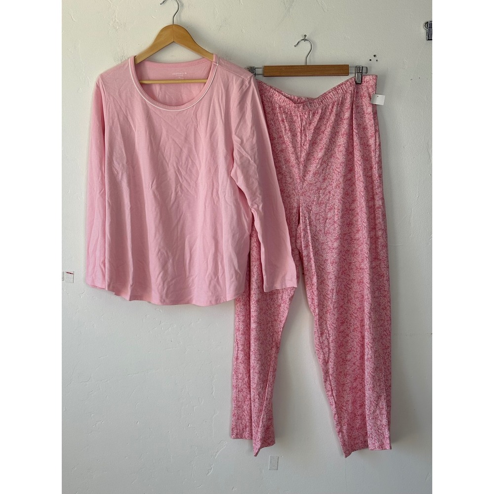 Charter Club Womens Size XL Pink Floral 2 Piece Pajama Set Long Sleeve PJs Cozy